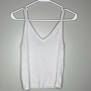 American Eagle Ribbed Light Gray Neutral Essential Tank Top Womens Size Small